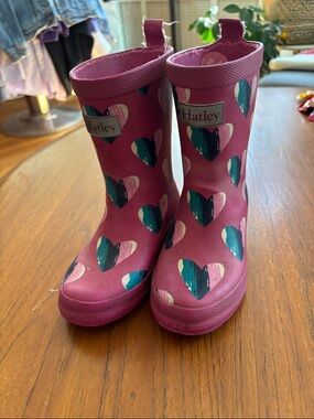 Hatley Magenta Heart Print Kids Rain Boots